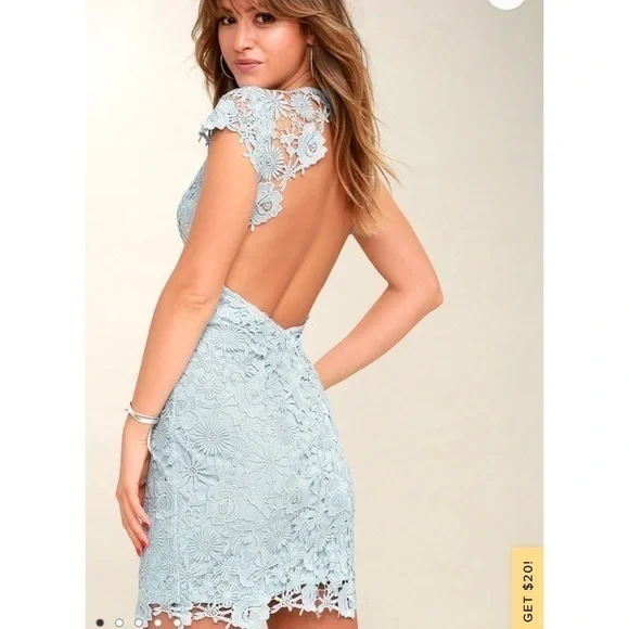 Lulus Romance Language Light Blue Backless Lace Dress Size Medium - Picture 2 of 12